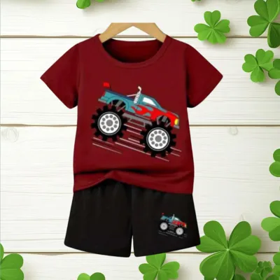 Marron Color Printed T-shirt Set